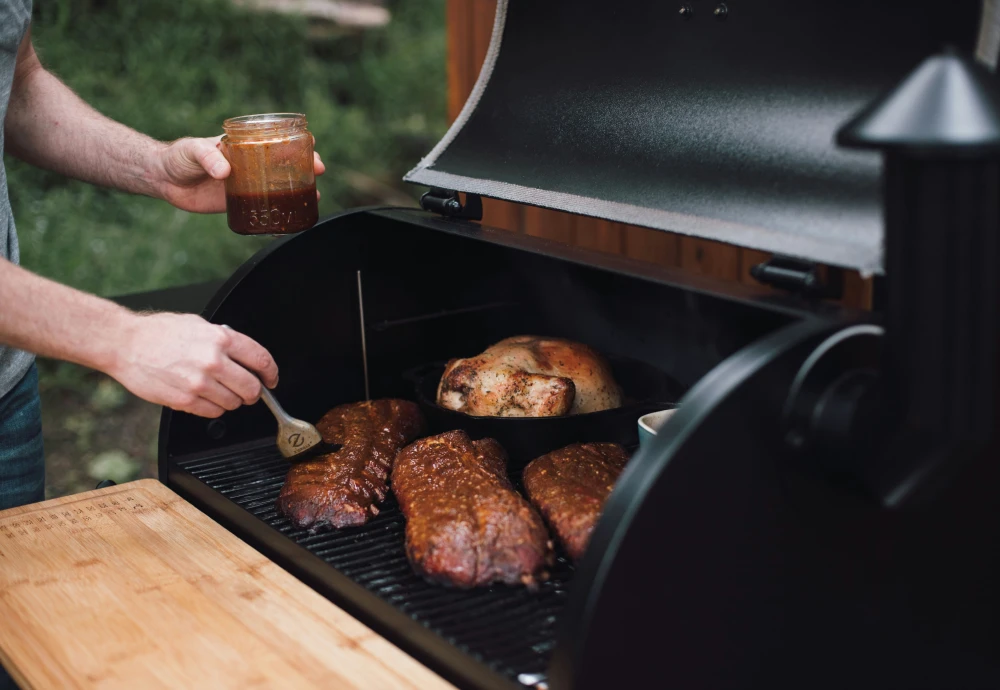 grilling burgers on a wood pellet grill