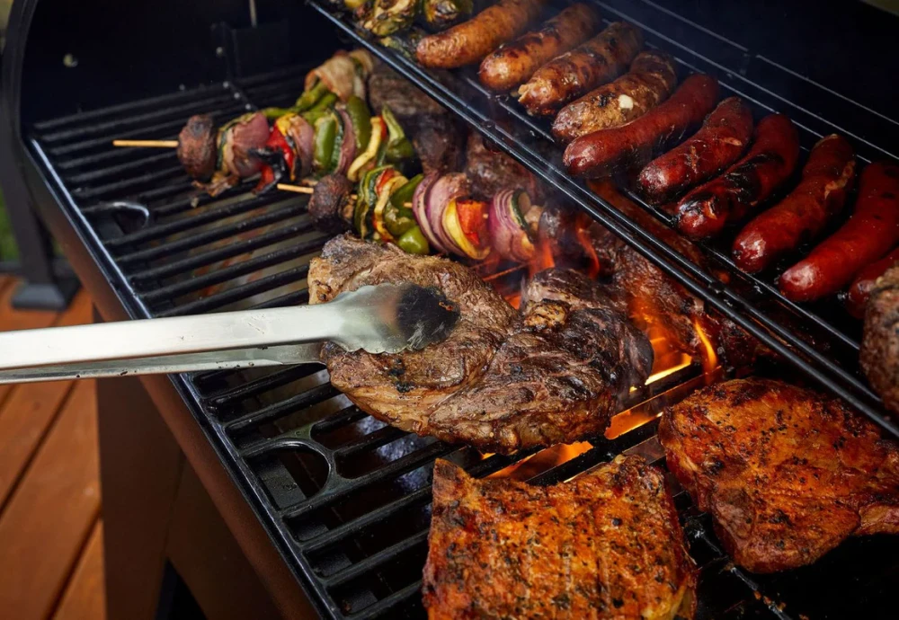 grilling burgers on a wood pellet grill